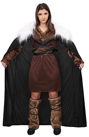 Ladies Viking Fancy Dress Costume - Brown Tunic + Cape (Medium)