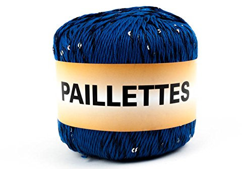 Pailletten, 50 g, Garn mit Pailletten, Baumwolle und Polyester, 12 Blau