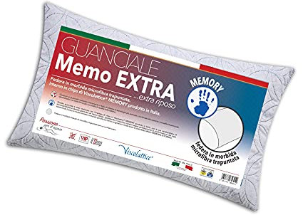 V.I.P. Cuscino Fiocchi di Memory, Bianco, Guanciale Saponetta 45 x 75 cm, Fodera in Poliestere Trapuntata, Altamente Traspirante Morbido, Made in Italy