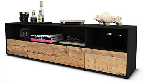 Stil.Zeit TV Schrank Lowboard Aurelia, Korpus anthrazit matt, Front Holz-Design Pinie (180x49x35cm), mit Push-to-Open Technik & Leichtlaufschienen