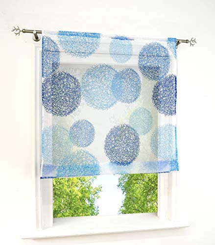 Raffrollo mit Kreis-Motiven Druck Design Rollos Voile Transparent Vorhang (BxH 140x140cm, Blau Kreis mit Tunnelzug)