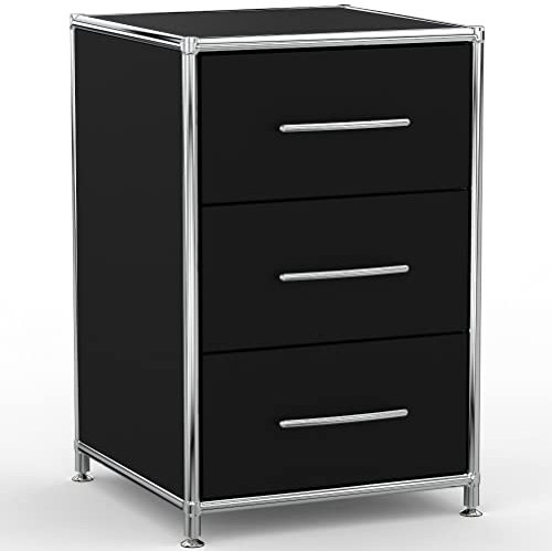 System8X Bürocontainer 40cm mit 3 Schubladen aus Holz Chrom in Dekor Schwarz auf Stellfüßen - Für Büro und Home-Office