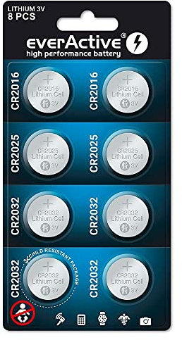 JUEGO DE 8 PILAS DE LITIO EVERACTIVE 4 X CR2032, 2 X CR2025, 2 X CR2016