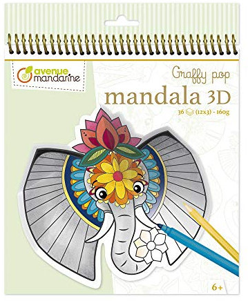 MY MANDARINE GY106C - Malblock Graffy Pop 3D, 36 vorgestanzte Mandalas (12 Designs x3), 160g Zeichenpapier, ab 6 Jahren, Tiere der Savanne, 1 Stück