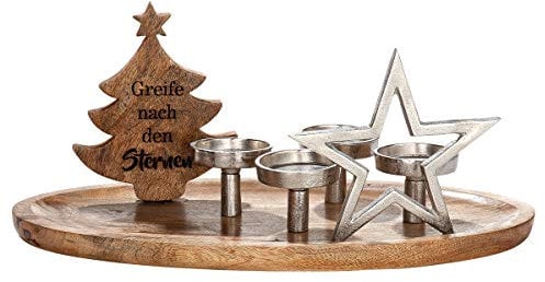 GILDE Kerzenhalter - aus Mango-Holz mit Aluminium Elementen und Spruch H 26 cm