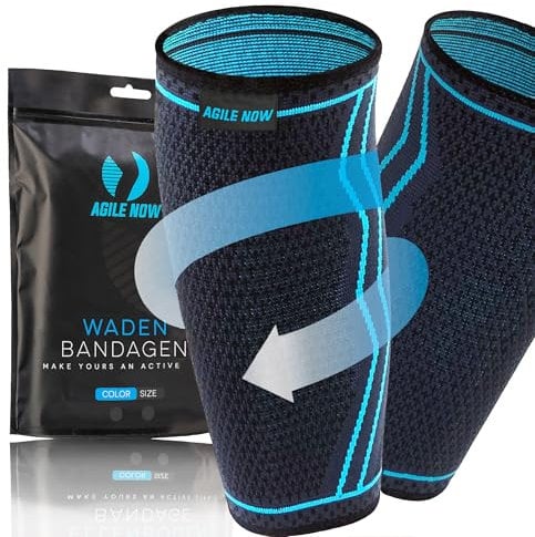 AGILE NOW® Wadenbandage 2er Set stabilisiert & entlastet die Waden bei jeder Bewegung – Kompressionsstrümpfe für Damen & Herren – rutschfeste & atmungsaktive Kompressionsbandagen (XL | Blau)