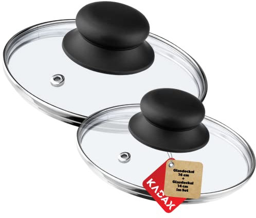 KADAX Glasdeckel Set, Topfdeckel aus Glas, ⌀14-30cm, hitzebeständiger Deckel für Topf, Pfanne, Pfannendeckel mit Griff aus Kunststoff, Universaldeckel (16+14cm)