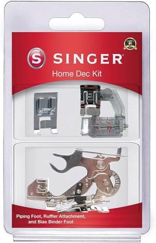 SINGER Heimdekor-Nähfuß-Set, inklusive Paspelierung, Schrägband und Rüschenaufsatz, perfekt für maßgeschneiderte Oberflächen, Schrägband und Plissee, kompatibel mit SINGER Nähmaschine