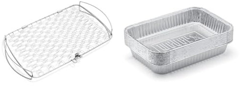 Weber Panier à Poisson pour Barbecue - Panier de Cuisson Ouvert en Inox, Idéal pour Légumes & 6415 L chefrites Barquette Aluminium - Lot de 10