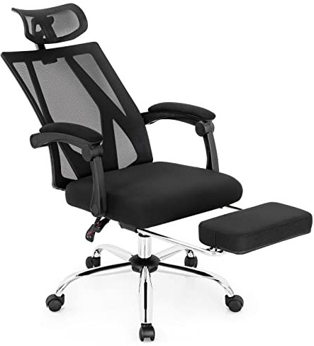 CASART Ergonomic Office Chair, High-Back Mesh Desk Chair with Retractable Footrest, Height Adjustable Seat & Headrest, Swivel Executive Chair Reclining Chairs for Home Office
