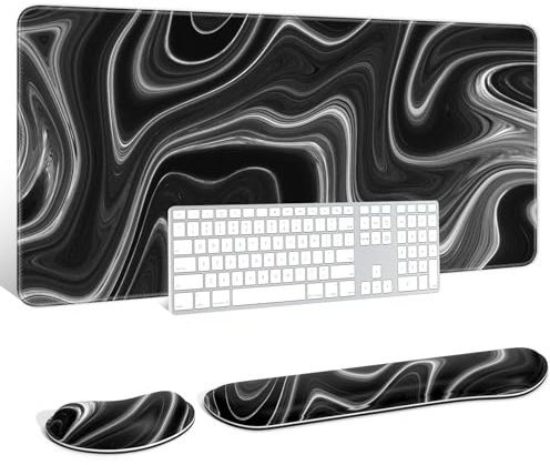 Auhoahsil Grand tapis de souris avec repose-poignets pour clavier et souris, support de poignet épais et doux en mousse à mémoire de forme, grand et long, 90,2 x 40,9 cm, pour ordinateur de jeu de