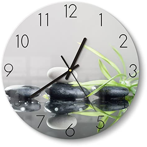 DEQORI Glasuhr | rund Ø 30 cm | Motiv Naturstein Arrangement | ausgefallene leise Design Uhr aus Glas | Wanduhr für Wohnzimmer & Küche | moderne Hingucker Uhr für die Wand