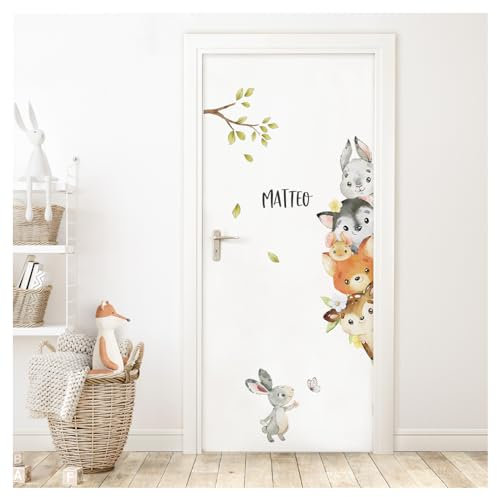 DEKO KINDERZIMMER Wandsticker Türaufkleber mit Name für Kinderzimmer Safari Tiere Wandtattoo Babyzimmer Dschungel Wandaufkleber Wanddeko DK1053-04