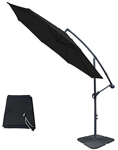 Green Bay 3M Cantilever Banana Parasol Hanging Parasol with Crank Handle Black + Parasol Base & Parasol Cover