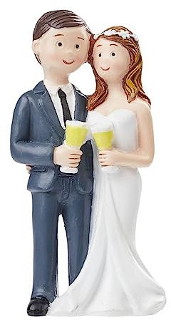 Hobbyfun Brautpaar Tortenfigur 8cm Hochzeitsdeko Tischdeko Tortendeko Handbemalt Hochzeitsfiguren Hochzeitstorte Topper Polyresin Dekoration Braut Bräutigam Sektglas