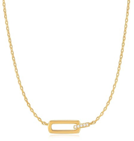 ANIA HAIE Damen Halskette Glam Rock aus 925 Sterling Silber 14k vergoldet, besetzt mit 5 Zirkonia, Größe: 43 cm + 5 cm Verlängerung, inkl. Geschenkverpackung