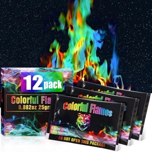 Farbwechsel-Pakete für Lagerfeuer, Feuerstellen, Kamine, bunte Flammen, lange Brenndauer, sicher, Magie für Kinder, 12 Stück