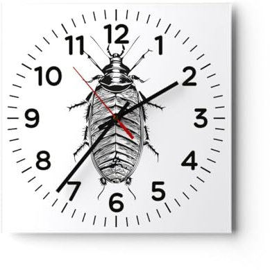 Modern Wanduhr Insekt Kakerlake Minimalismus 30x30cm Quadrat Klein Wand Uhr Glas Analog Zimmeruhren Küche Büro Wohnzimmer Glasuhr Wall Clock Dekoration Design Wanddekoration Küchenuhr C4AC30x30-5857