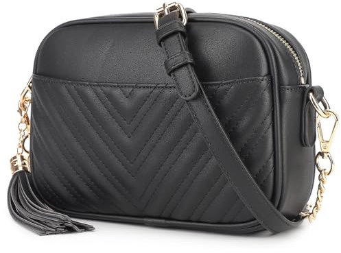 Lotus Karen Umhängetasche Damen - Schultertasche Tasche Handtasche Kette Schulterriemen Abendtasche- Gesteppte Leder Crossbody Bag (Schwarze)