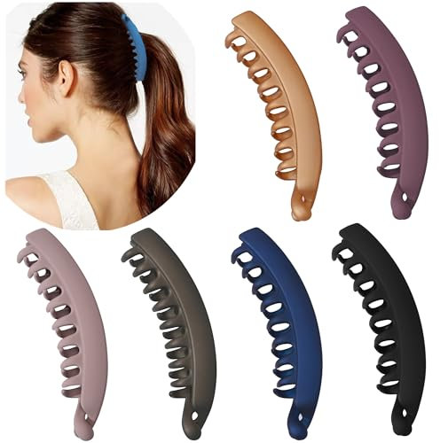 Eyegla 6 Stück Groß Bananen Haarspange Bunten Banana Clip Bananenspange Haarklammer für Dickes Haar,Rutschfeste Pferdeschwanz Halter Clip für Damen und Mädchen