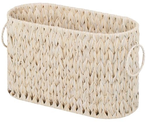 GRANNY SAYS Wicker Toilet Roll Storage Container, Pack of 1 Waterproof Toilet Paper Basket for Bathroom Storage for 6 Mage Rolls, Free Standing Magazine Basket, Decorative Newspaper Holder, White