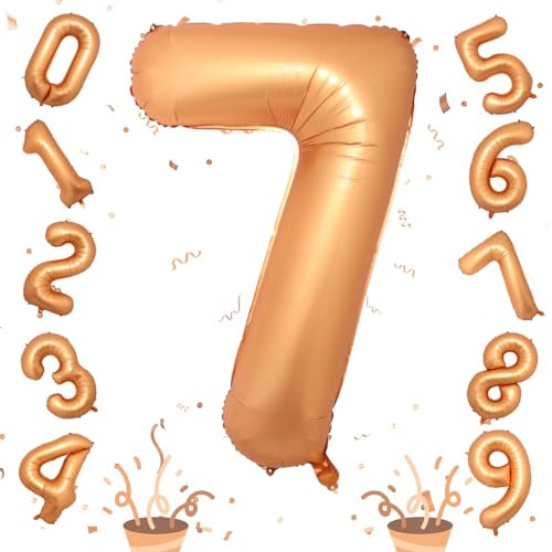 7. Geburtstag Luftballons für Jungen, 40 Zoll Zahlen 7 Ballon Geburtstagdeko, Große Orange 7 Zahl Luftballon für Mädchen Kinder Geburtstag Party Deko Frauen Jubiläum Party Dekoration Fliegt mit Helium