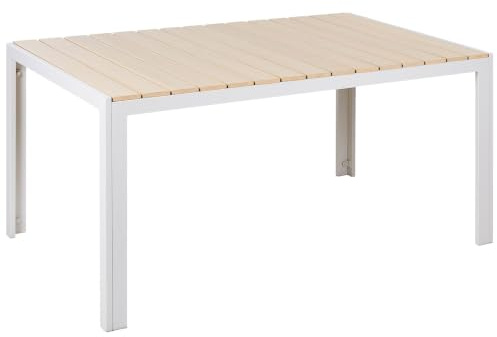 Gartentisch 150 x 90 cm für 6 Personen Aluminium weiß Kunstholz beige Como
