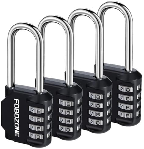 FOBOZONE - Candado de combinación de 4 dígitos para exteriores, impermeable, con código reajustable, para casillero de gimnasio, armario, cobertizo, cerrojo, puerta, caja de herramientas, cerradura de