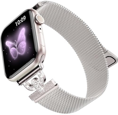 LanQii Correa Compatible con Apple Watch Series 10 42 mm/9/8/7 41 mm/Watch SE 2/1 40 mm, Magnética Metal Pulseras de Repuesto para Apple Watch Series 6/5/4 40 mm/3/2/1 38 mm, Luz Estelar
