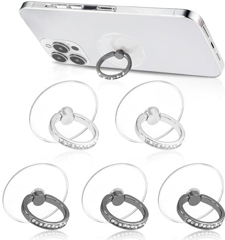pangdapengpeng 5 pezzi Supporto per Anello per Telefono Trasparente, Girevole a 360°, Anello per Cellulare Dito con Diamanti per Telefoni Cellulari, Custodie per Cellulari (Grigio Scuro + Argento)