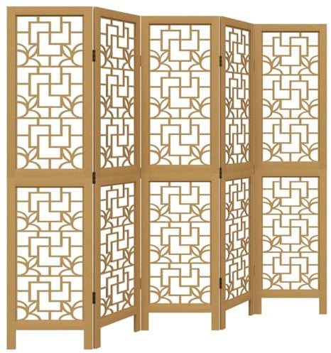 vidaXL Raumteiler 5-TLG., Paravent Faltbar, Trennwand für Innenbereich, Spanische Wand Sichtschutz Umkleide, Braun Massivholz Paulownia