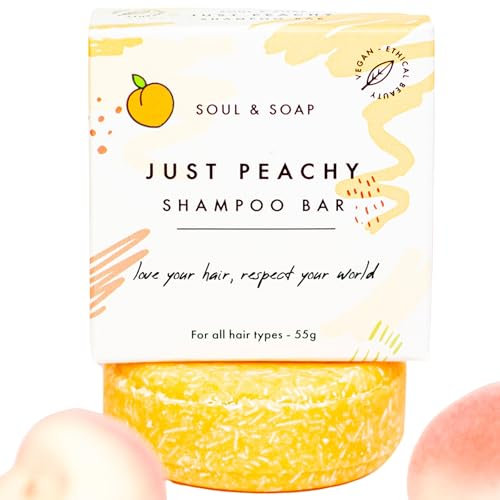 Peach Shampoo Bar For All Hair Types, Mositursing & Shine. Plastic Free Hard Water Eco Friendly, SLS & SLES Free, Vegan, Palm Oil Free