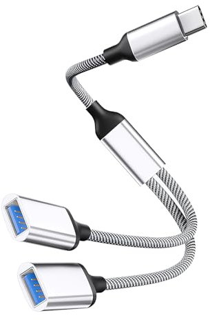 talNite Cable Divisor USB-C a 2X USB-A 2.0 de 0.3M - Adaptador Tipo C a Doble USB OTG - Concentrador Extensor para iPhone 15, Mac, iPad Pro Air 4, Galaxy S22 S23 S24 Ultra, A5