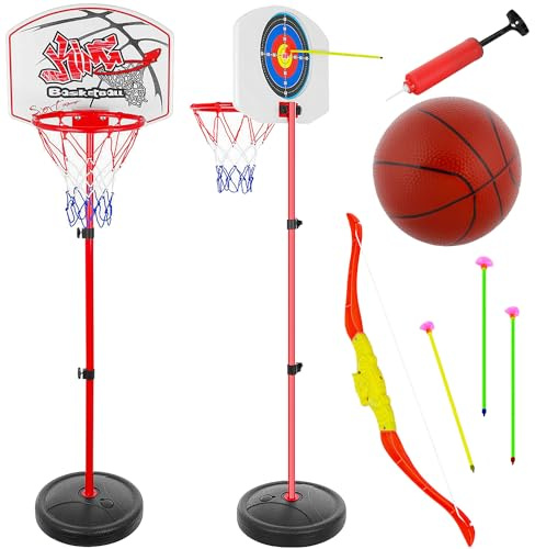 KRUZZEL Basketballkorb- und Bogenschießstand-Set 2 in 1 Verstellbar mit Zubehör 23415