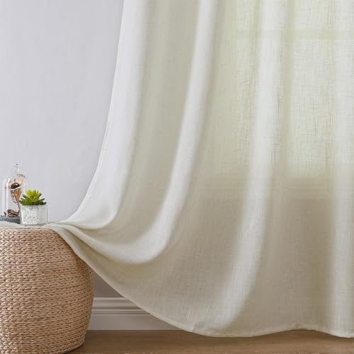Joydeco Leinen Vorhänge Halbtransparent Wohnzimmer mit Ösen Gardinen Stores Leinenoptik Vorhang Modern Boho Ösenvorhang Ösenschal 2er Set 225x132cm (HxB) Natur Curtains für Schlafzimmer
