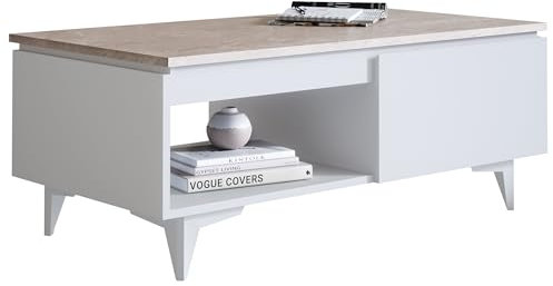 Newroom Couchtisch Weiß Sandstein Wohnzimmertisch Modern Elegant - 100x40x50 cm (BxHxT) - Landhausstil Sofatisch Tisch - [Khora.Four] Wohnzimmer