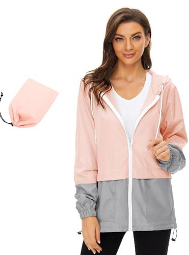 Century Star vêtements imperméables femme veste de pluie femme veste femme veste de pluie légère et pliable à capuche Rose L