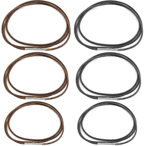 QOWUXHZ 6 Pezzi Cordoncino Per Collane Catena Di Cuoio Catena Di Cuoio Per Collana Uomo E Donna Collana In Corda Di Cera Intrecciata Impermeabile Cordino Nero E Marrone Da Per Ciondoli