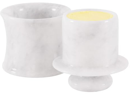 Beurrier en marbre de 4 pouces, fait à la main, blanc, pour comptoir de cuisine - Porte-beurre pour beurre mou - Beurrier avec couvercle pour le rangement sur le comptoir