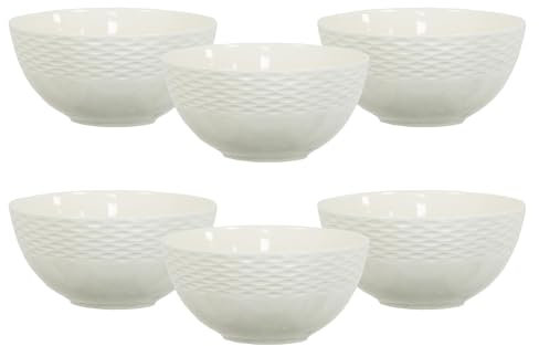 simpa 6PC Porcelain White Vintage Bowl Tableware Set. 15cm Diameter Bowls. Dishwasher & Microwave Safe.