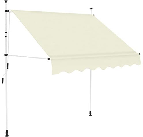 Hommdiy Markise Einziehbar Handbetrieben mit LED Wasserabweisend Klemmmarkise Balkonmarkise Sonnenschutz Terrasse Balkon Garten,Creme,150 cm,no led