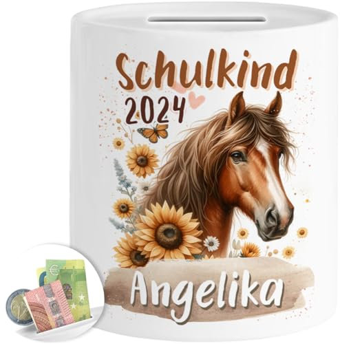 Tassenliebling® Schulkind Spardose personalisiert Mädchen - Geschenk zur Einschulung - Pferde Spardose Kinder - Schultüte Füllung - Schulanfang Geschenke - Grundschule Vorschule