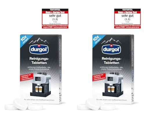 durgol Reinigungs-Tabletten – Reinigt, schützt und pflegt Kaffeemaschinen aller Typen und Marken – Biologisch abbaubar – Deutsche Version – 1 x 10 Tabletten (Packung mit 2)