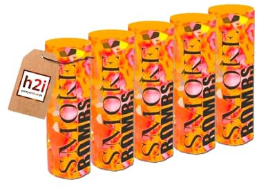 h2i Rauch Vulkan Fontäne | 5 Stück | Orange | Time 45 sek | Smoke Tube Rauchfackel Rauchtopf Rauchgenerator Rauchbombe mit dichtem kräftigem Rauch |O8| Ganzjahresfeuerwerk Kat T1/F1
