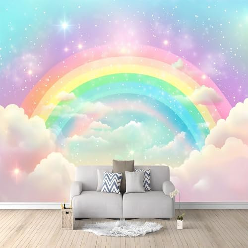 Générique Papier Peint Panoramique Arc Ciel Nuages Étoiles 300x210 cm Papier Peint Intissé Mural, Poster Geant Mural 3D, pour Salon Chambre d'enfants restaurant Décoration Murale
