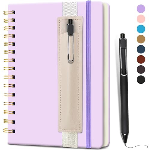 DWIYITTN Notizbuch A5 Liniert, Hardcover Spiralbindung 80 Blatt /160 Seiten Notizbuch mit Stift & Kunstleder-Stifthalter Collegeblock Notizblock für Arbeit Büro Schule 14,5 x 21cm 80 g/m² -Lavendel