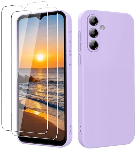 YXKJ - Cover per Samsung Galaxy A55 5G con 2 Pezzi Vetro Temperato, Custodia Silicone Liquido con Morbida Microfibra, [Tocco Setoso] [Antiurto] [AntiGraffio] - Viola
