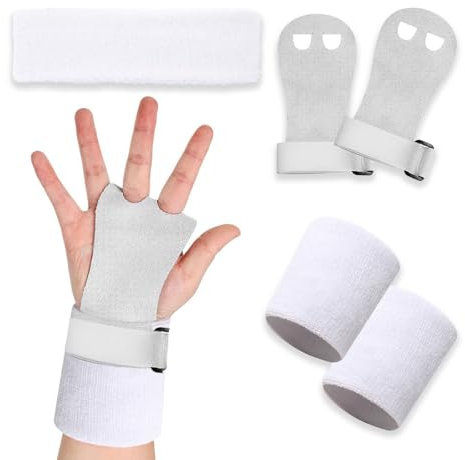 SSKHE 5 weiße Gymnastikgriffe, Set mit Sweatband-Armbändern, Schutz der Handfläche und Handgelenkstütze für Mädchen, Jugendliche, Kinder