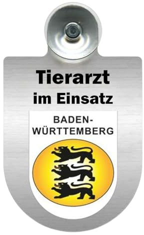 Tierarzt im Einsatz Auto-Schild, Alu-Dienstschild mit Saugnapf, 10x16 cm, für Windschutzscheibe (Baden-Württemberg)