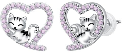 Arrebol Katzen Ohrringe 925 Sterling Silber für Damen Tierliebhaber Ohrstecker Original Schmuck Geschenk Für Mädchen Tochter Enkelin